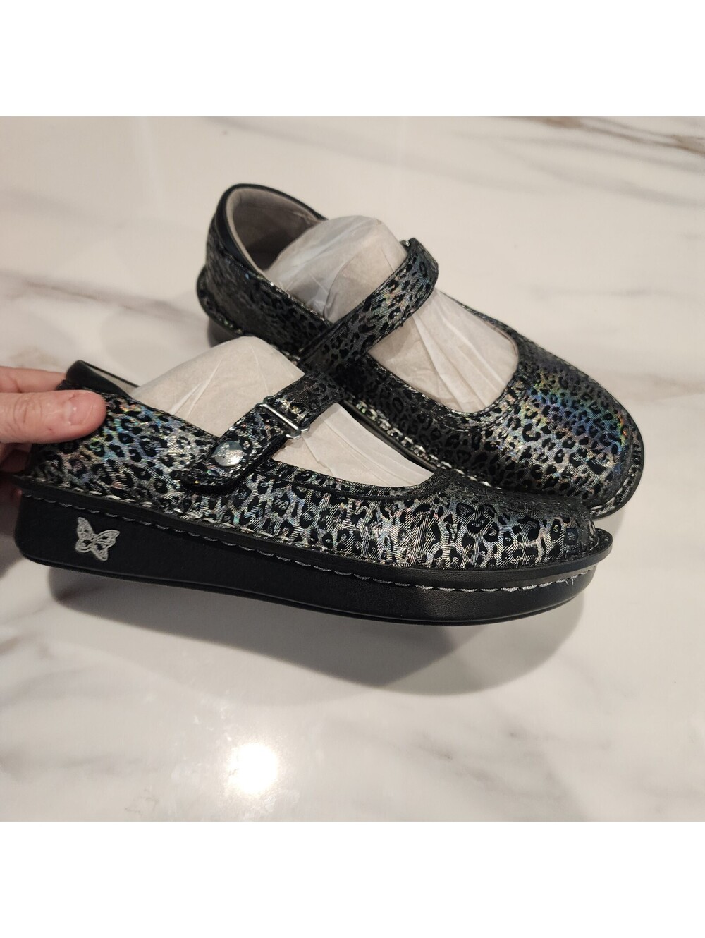 NIB Alegria Belle Wilder Mary Jane Shoes Black Multi Leather 8–8.5 - Picture 2 of 7